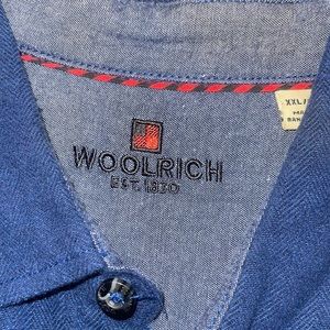 Woolrich - flannel button down casual shirt- 2 xl - herringbone navy is color.